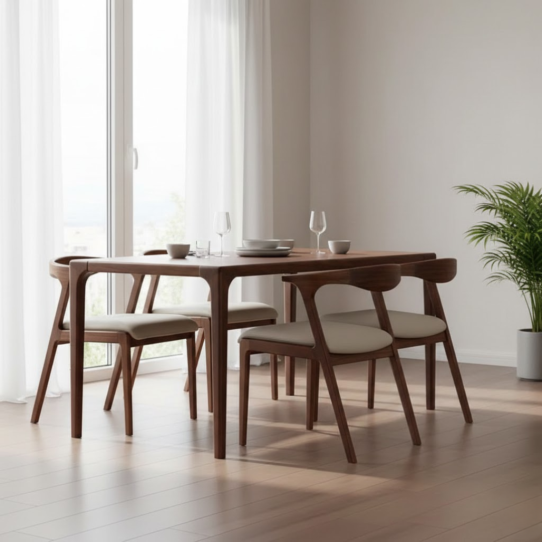 Nordic Walnut Solid Wood Dining Chair with Leather Cushion