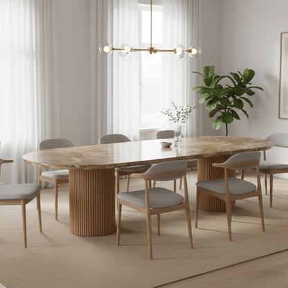 Malmo Solid Wood Dining Table with Marble Top 107"