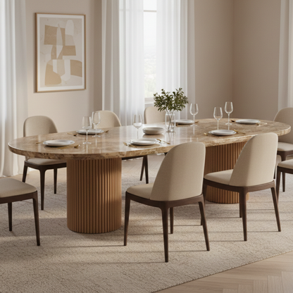 Malmo Solid Wood Dining Table with Marble Top 107"