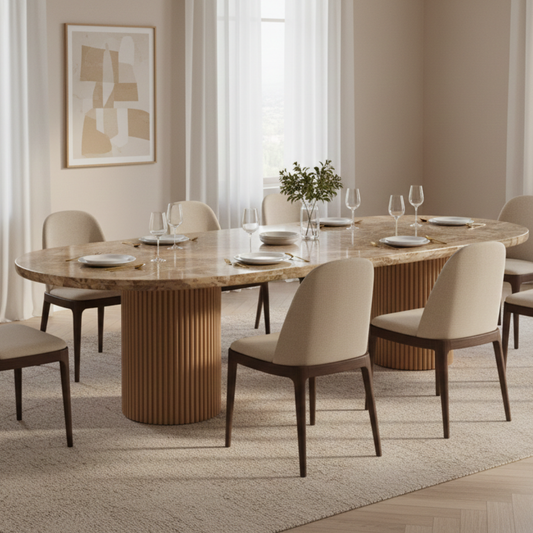 Malmo Solid Wood Dining Table with Marble Top 107"