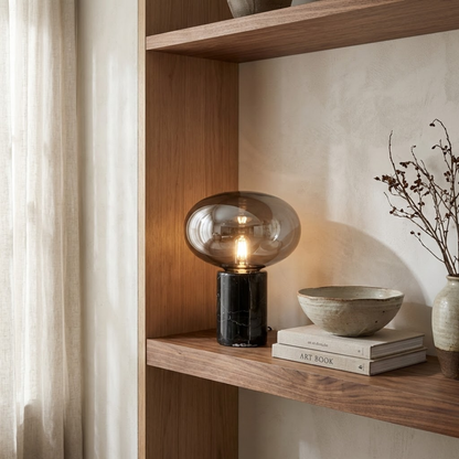 Onyx Black Marble and Glass Globe Table Lamp