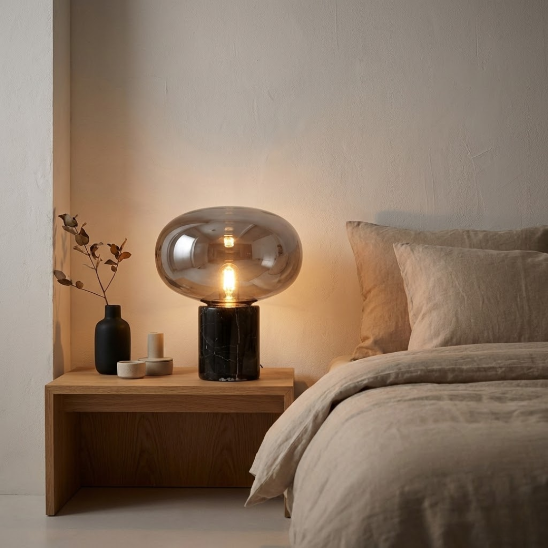 Onyx Black Marble and Glass Globe Table Lamp