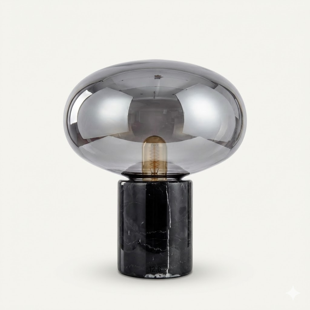Onyx Black Marble and Glass Globe Table Lamp