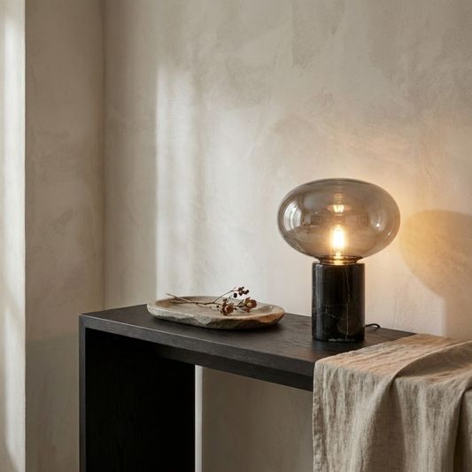 Onyx Black Marble and Glass Globe Table Lamp
