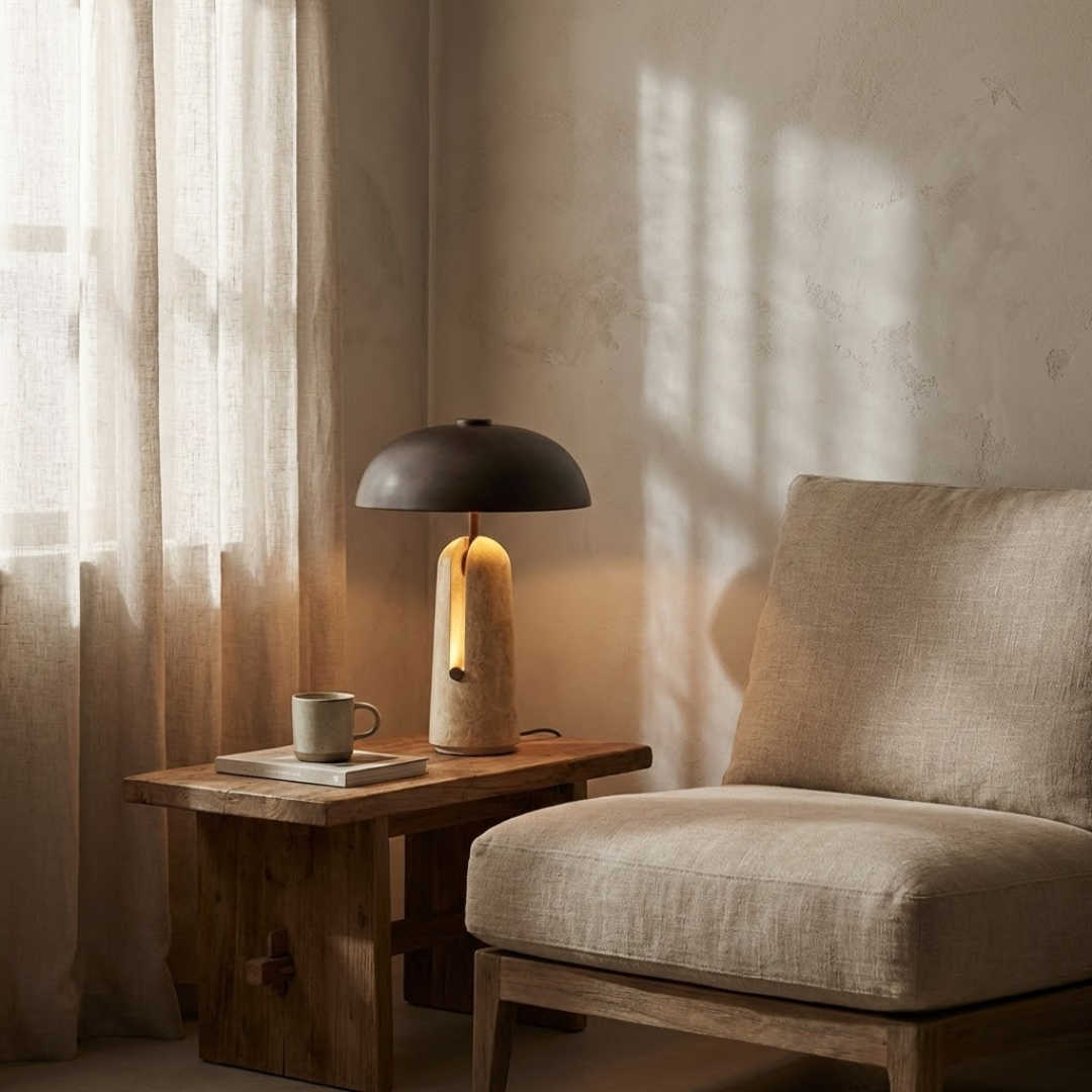 Orvieto Travertine Mushroom Table Lamp