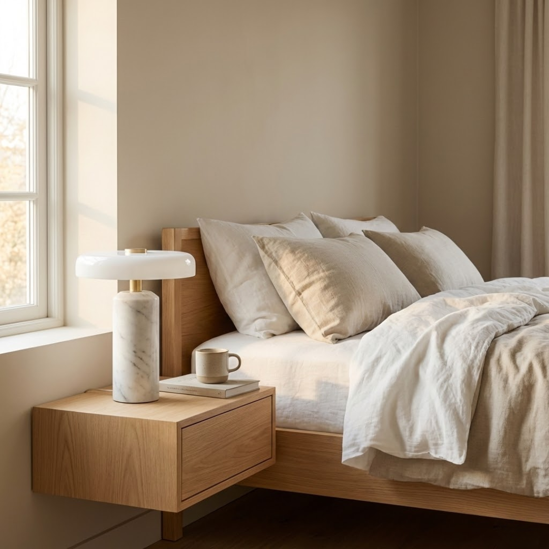 Oslo Modern Mushroom Lamp in Marble and Glass