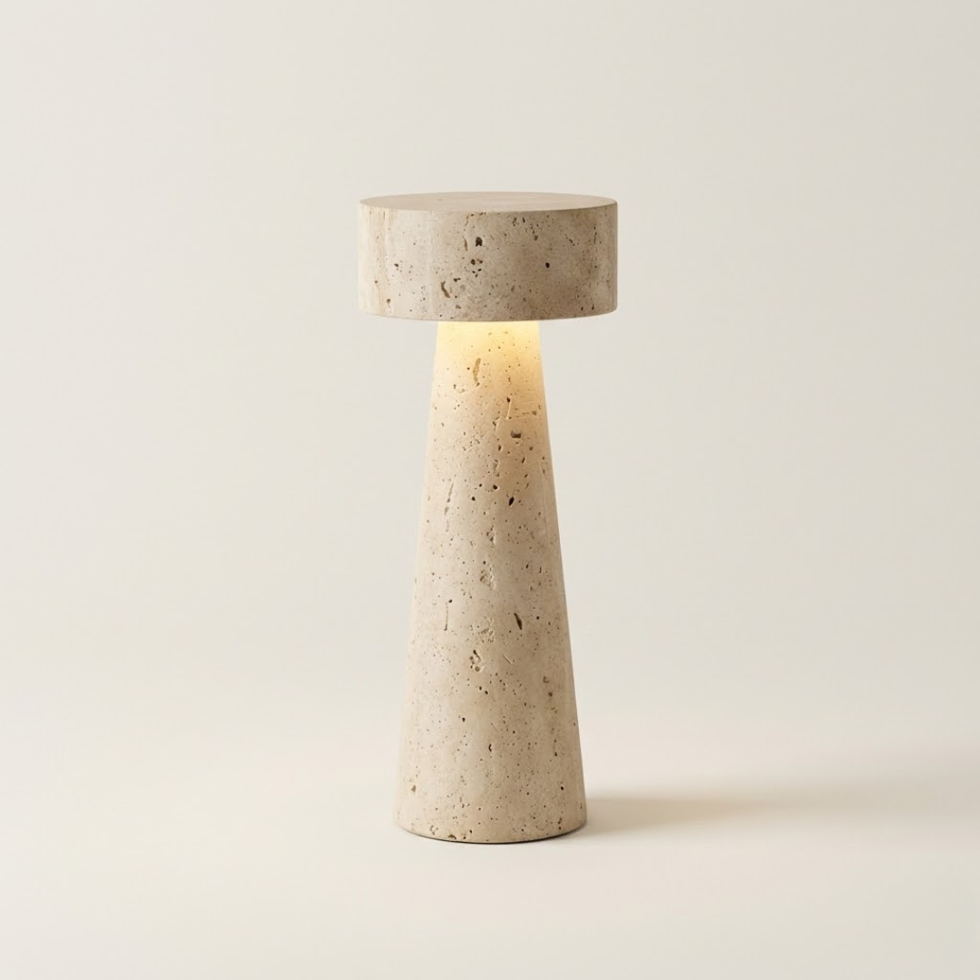 Palermo All-Travertine Cylinder Table Lamp