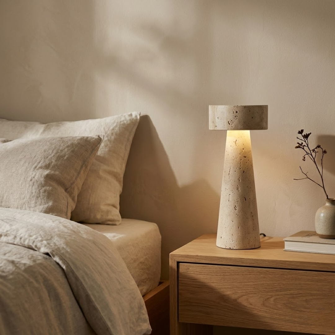Palermo All-Travertine Cylinder Table Lamp