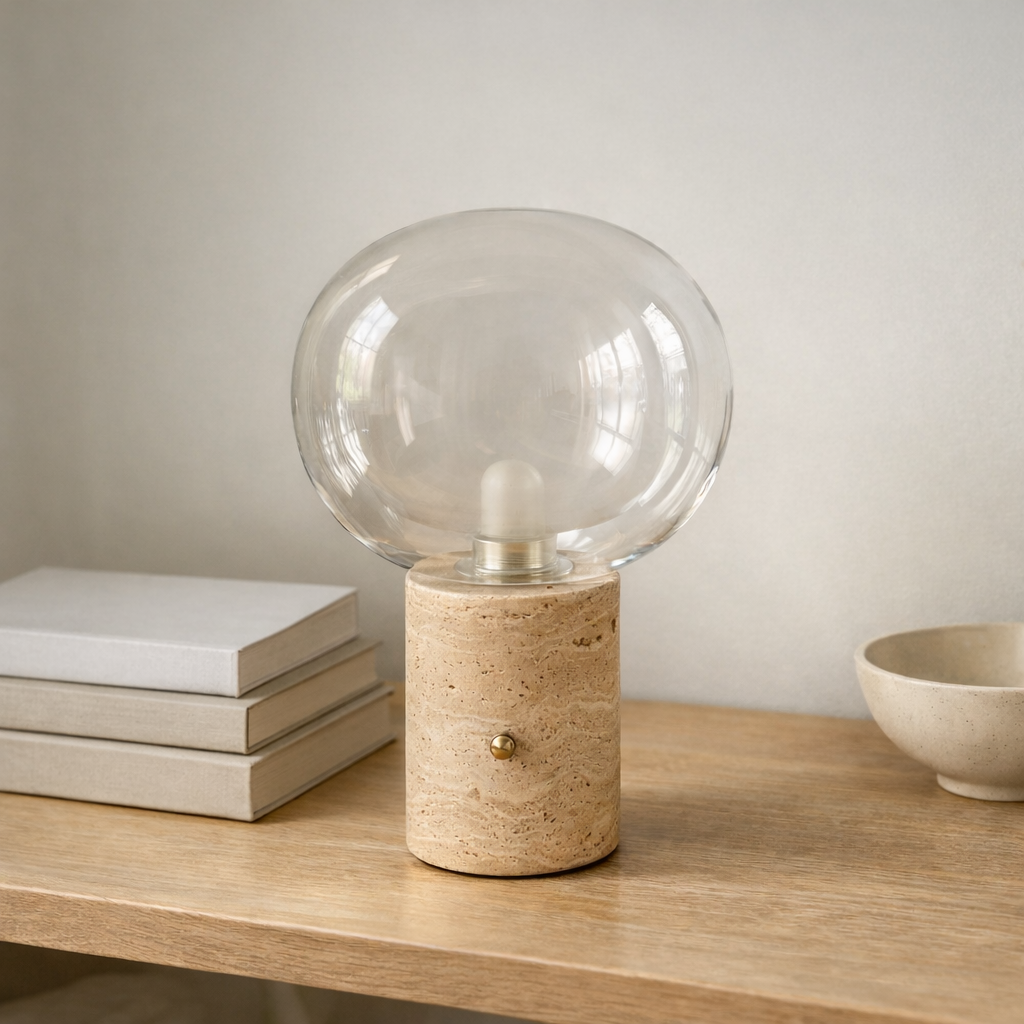 Positano Cordless Travertine & Glass Atmosphere Lamp