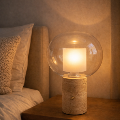 Positano Cordless Travertine & Glass Atmosphere Lamp