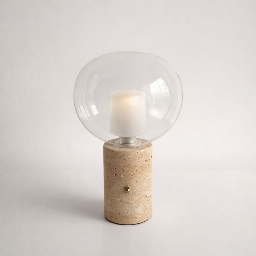 Positano Cordless Travertine & Glass Atmosphere Lamp