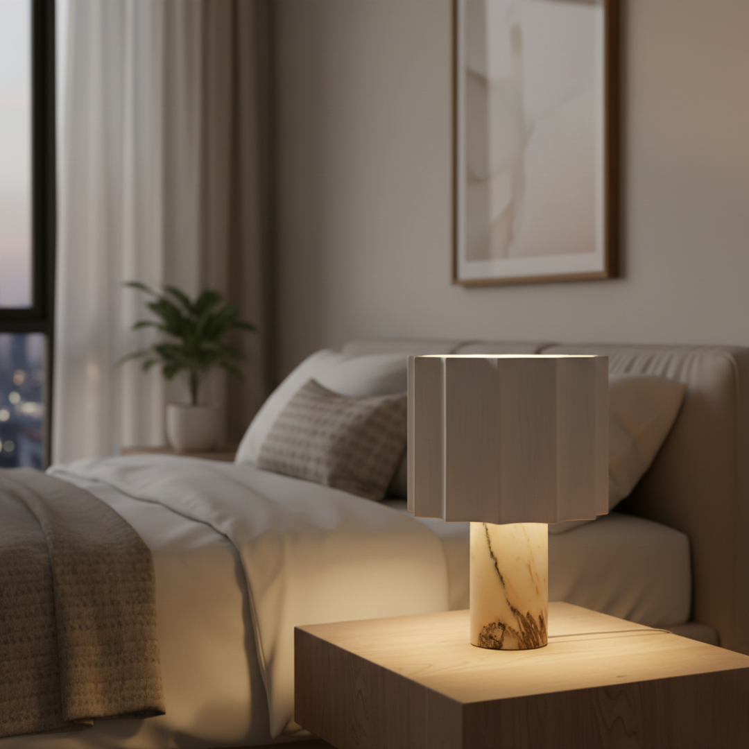 Riviera Cordless Marble and Fabric Table Lamp