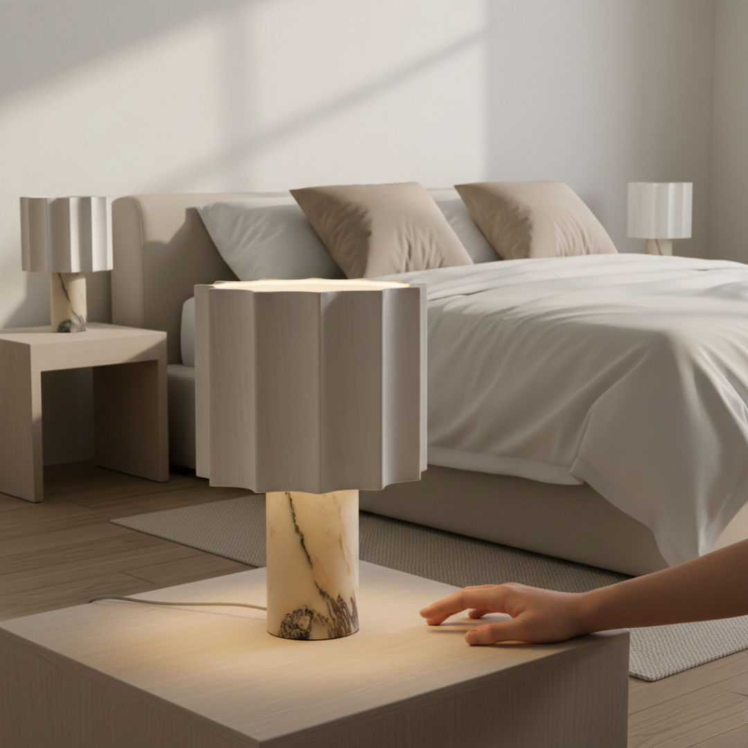 Riviera Cordless Marble and Fabric Table Lamp