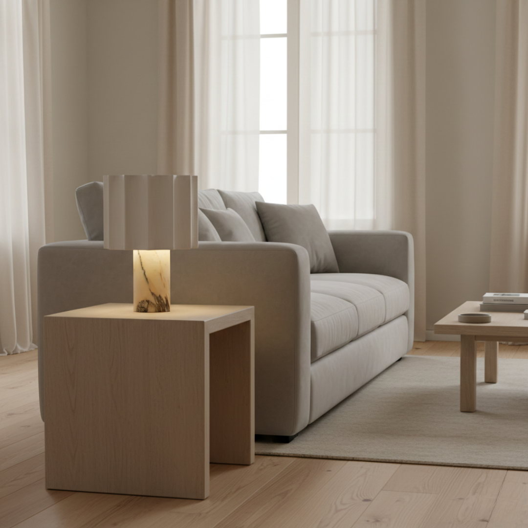 Riviera Cordless Marble and Fabric Table Lamp