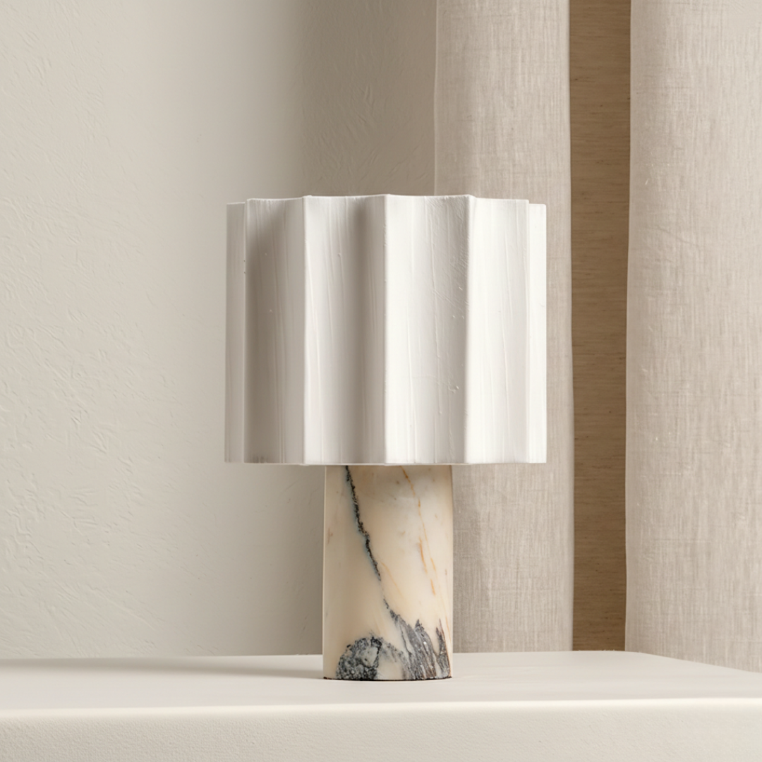 Riviera Cordless Marble and Fabric Table Lamp