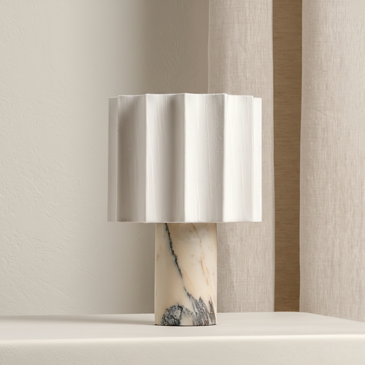 Riviera Cordless Marble and Fabric Table Lamp