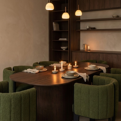 Riviera Fluted Wood Dining Table in Deep Walnut Color