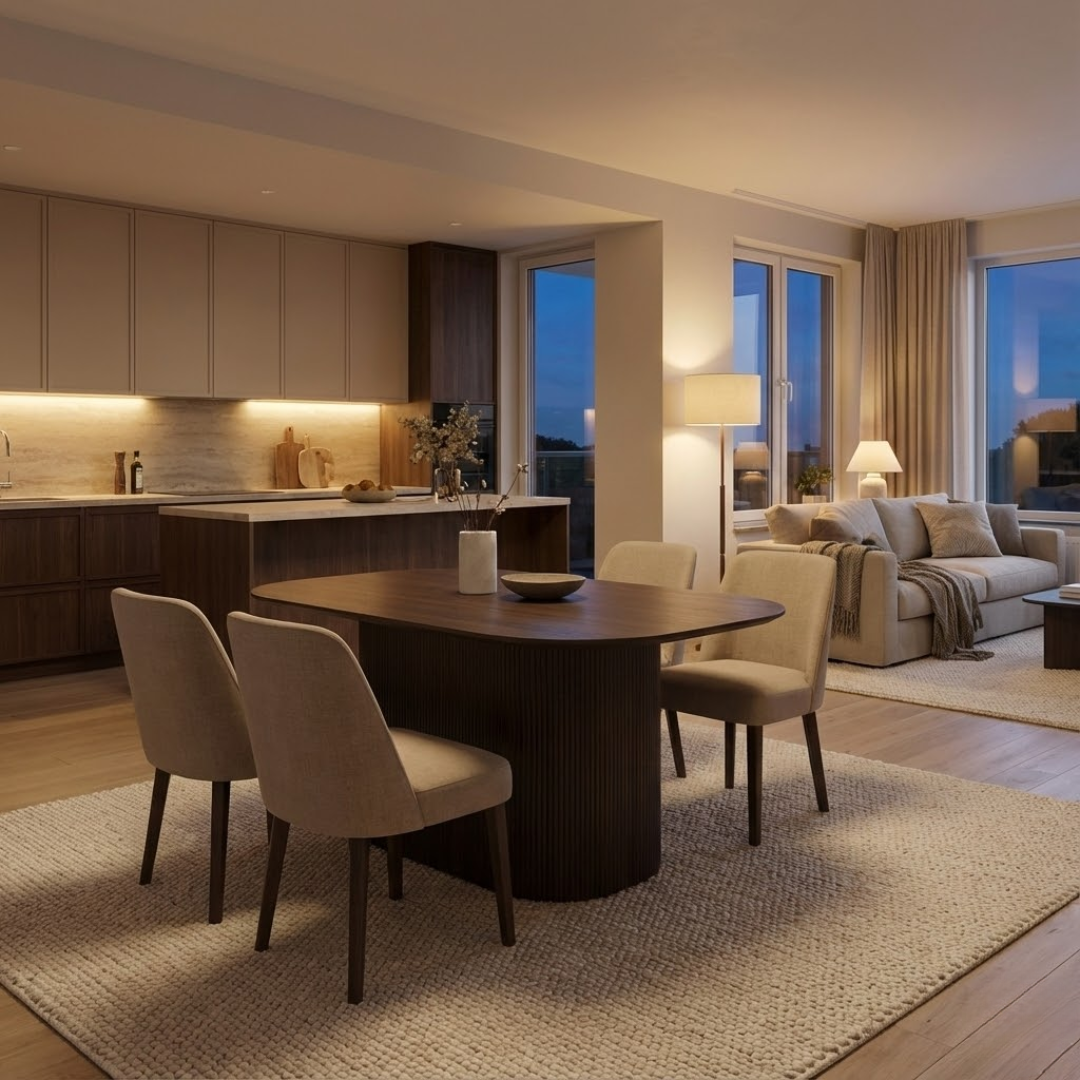 Riviera Fluted Wood Dining Table in Deep Walnut Color