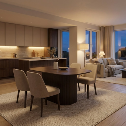 Riviera Fluted Wood Dining Table in Deep Walnut Color