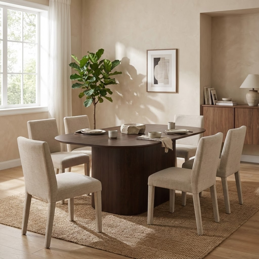 Riviera Fluted Wood Dining Table in Deep Walnut Color