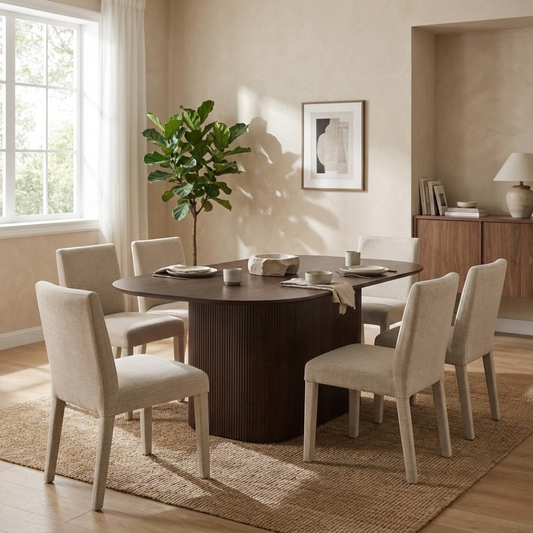 Riviera Fluted Wood Dining Table in Deep Walnut Color