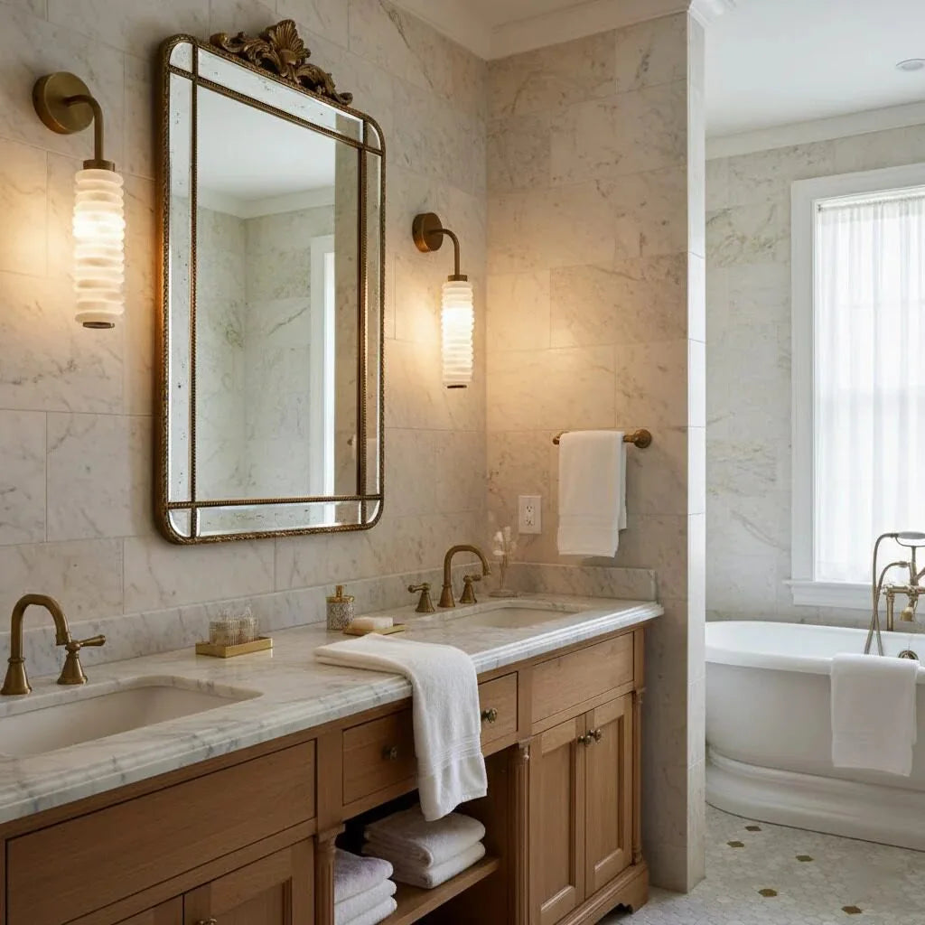 Roca Natural Marble and Steel Wall Lamp