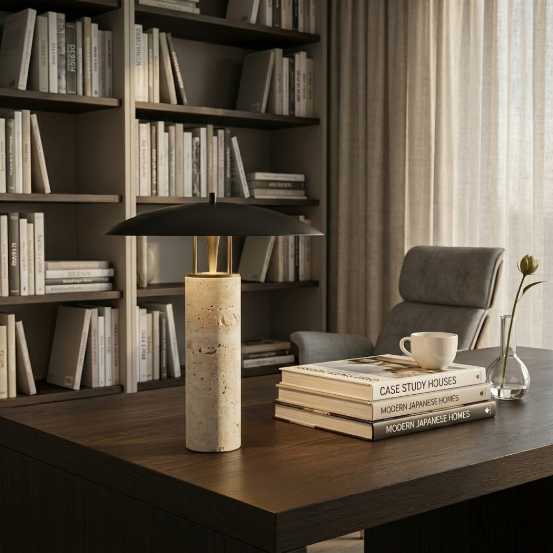 Siena Travertine Marble Mushroom Table Lamp