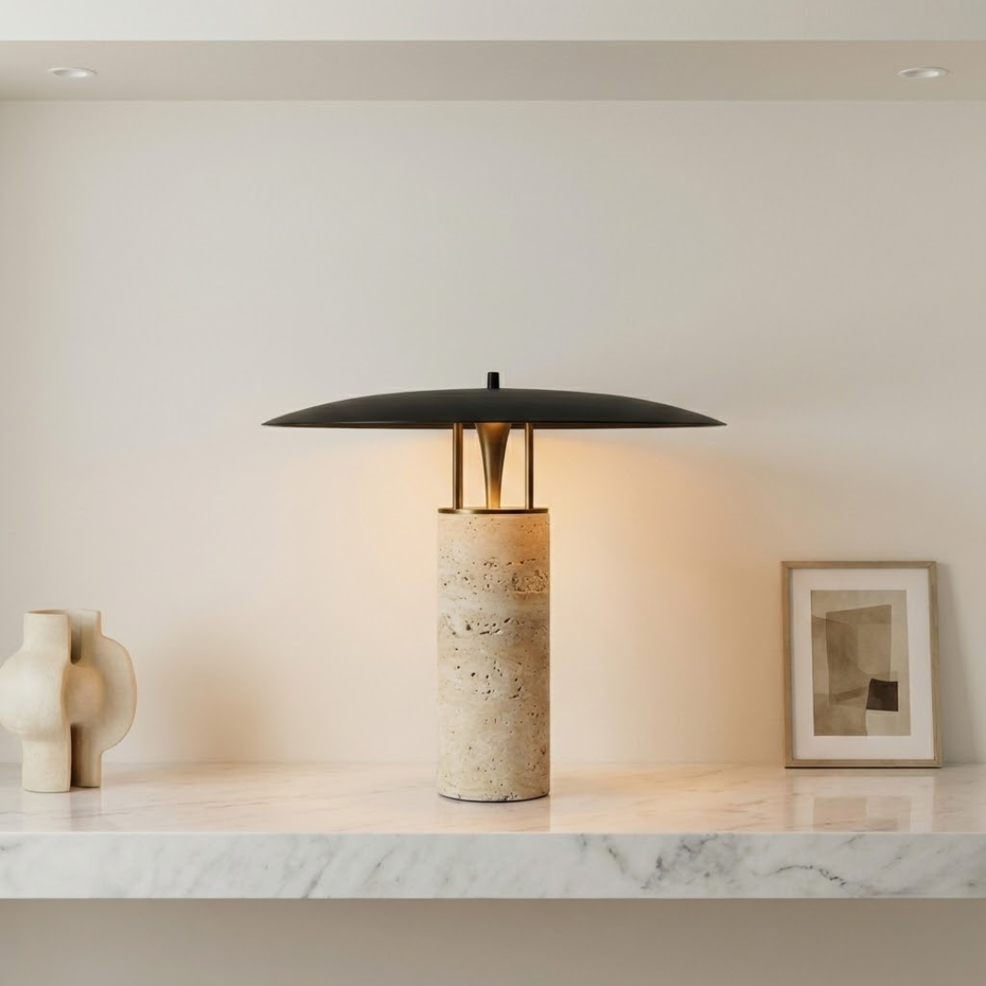 Siena Travertine Marble Mushroom Table Lamp