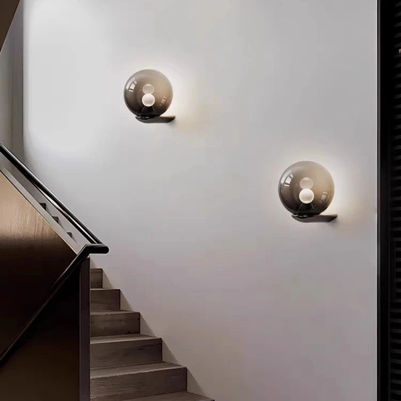 Smoke Grey Glass and Iron Wall Lamp