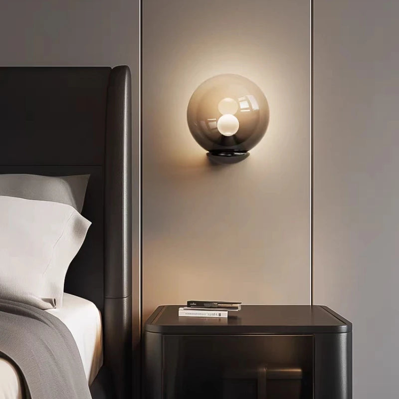 Smoke Grey Glass and Iron Wall Lamp