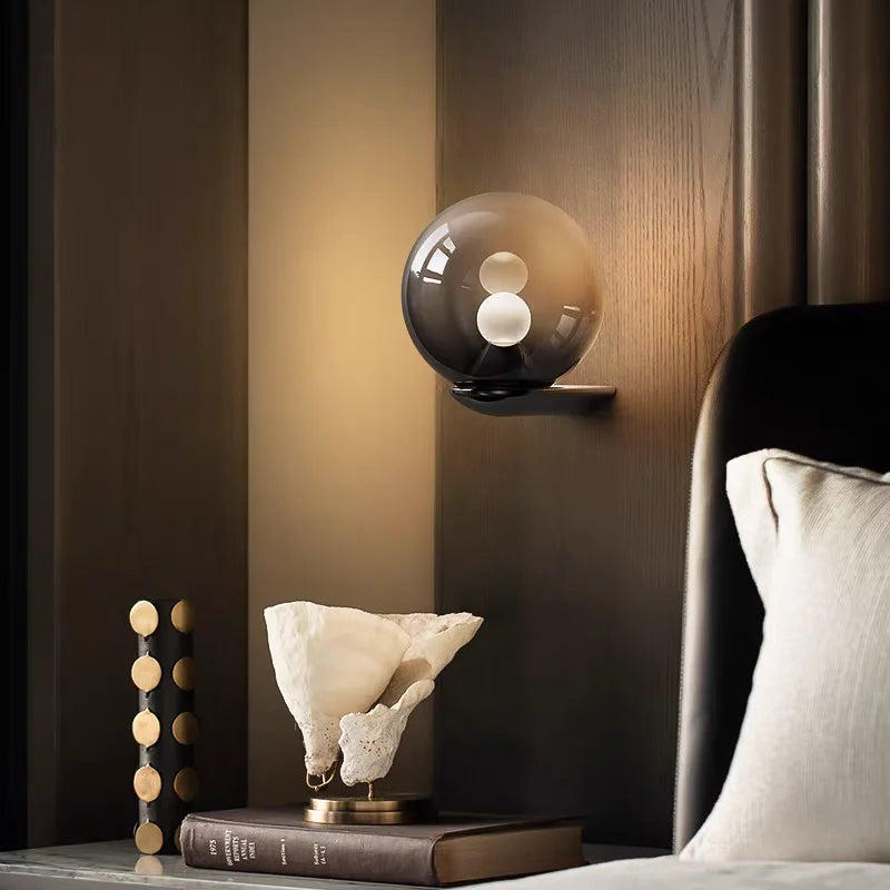 Smoke Grey Glass and Iron Wall Lamp