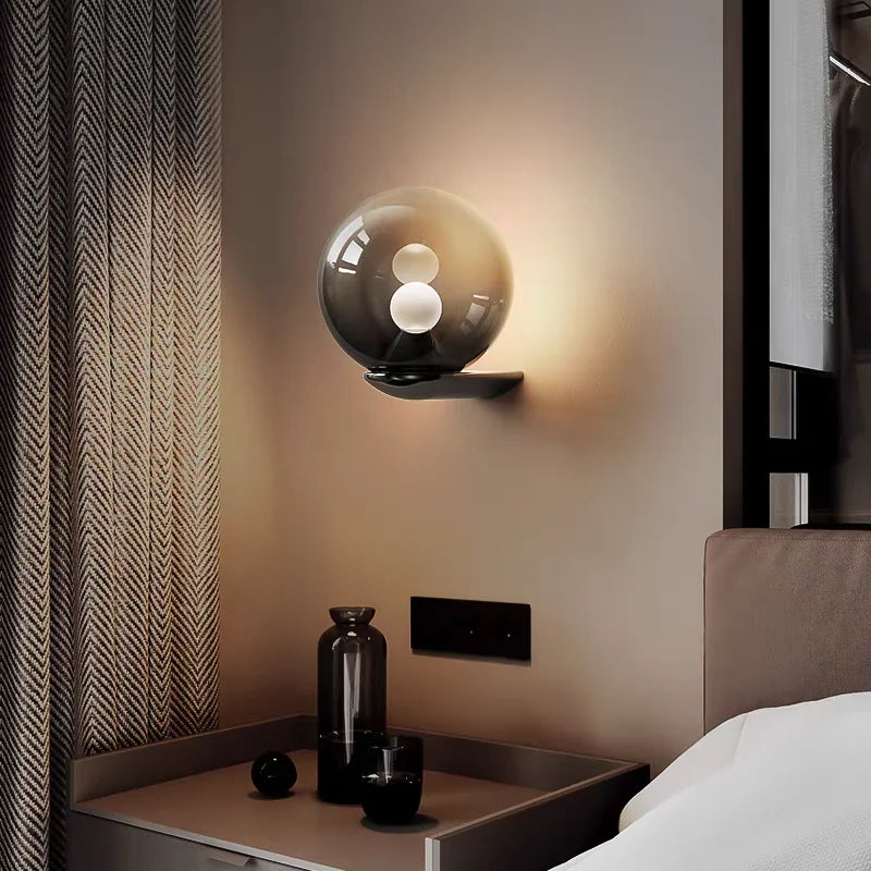 Smoke Grey Glass and Iron Wall Lamp