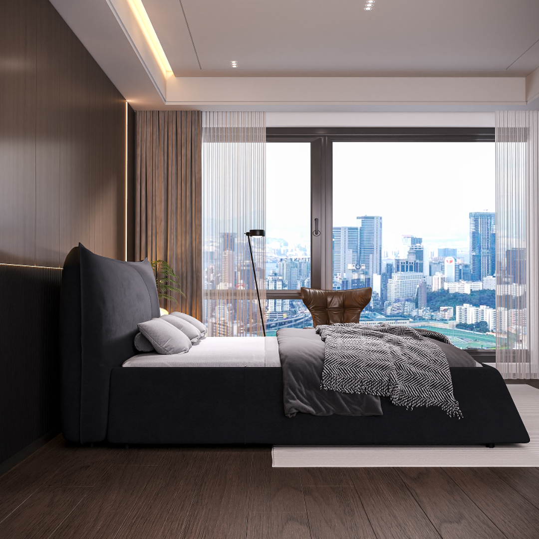 Helsinki Modern Convertible Queen Platform Bed with Velvet Headboard