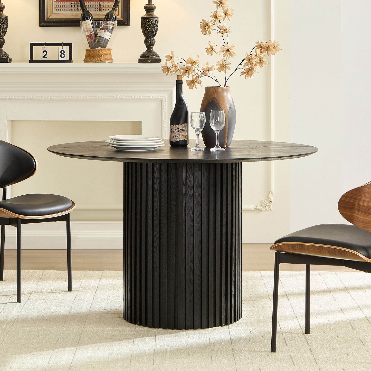 Torino Mid-Century Round Dining Table in Black
