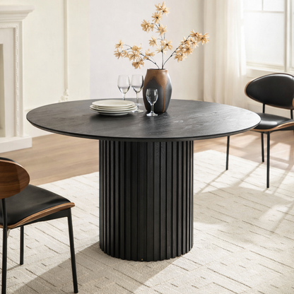Torino Mid-Century Round Dining Table in Black