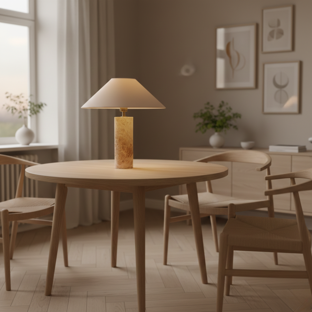 Toscana Vintage Travertine Table Lamp with Fabric Shade