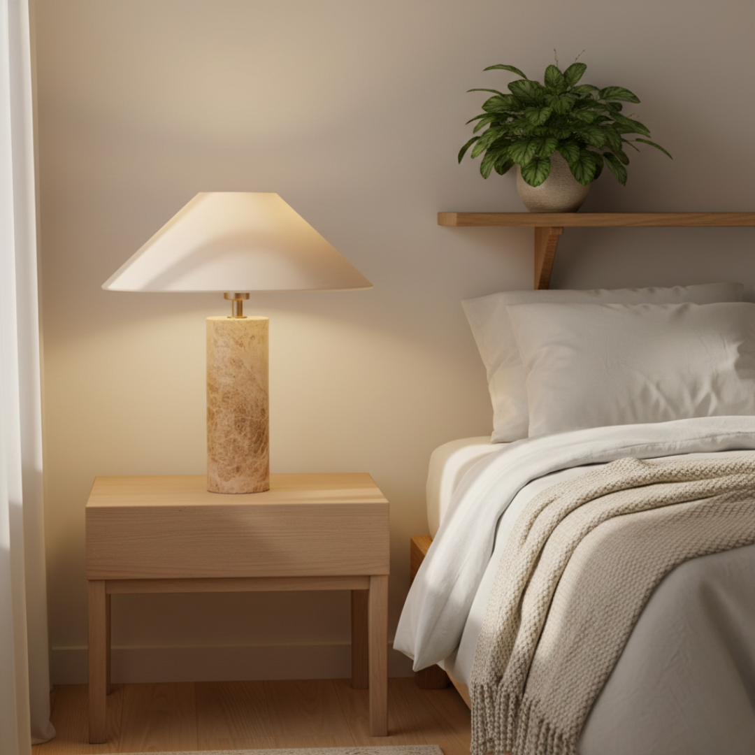 Toscana Vintage Travertine Table Lamp with Fabric Shade