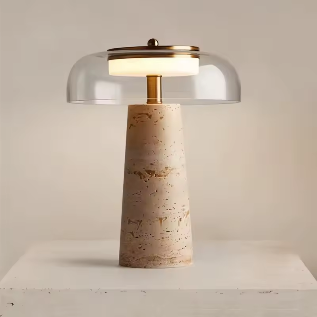 Umbria Travertine and Glass Mushroom Table Lamp