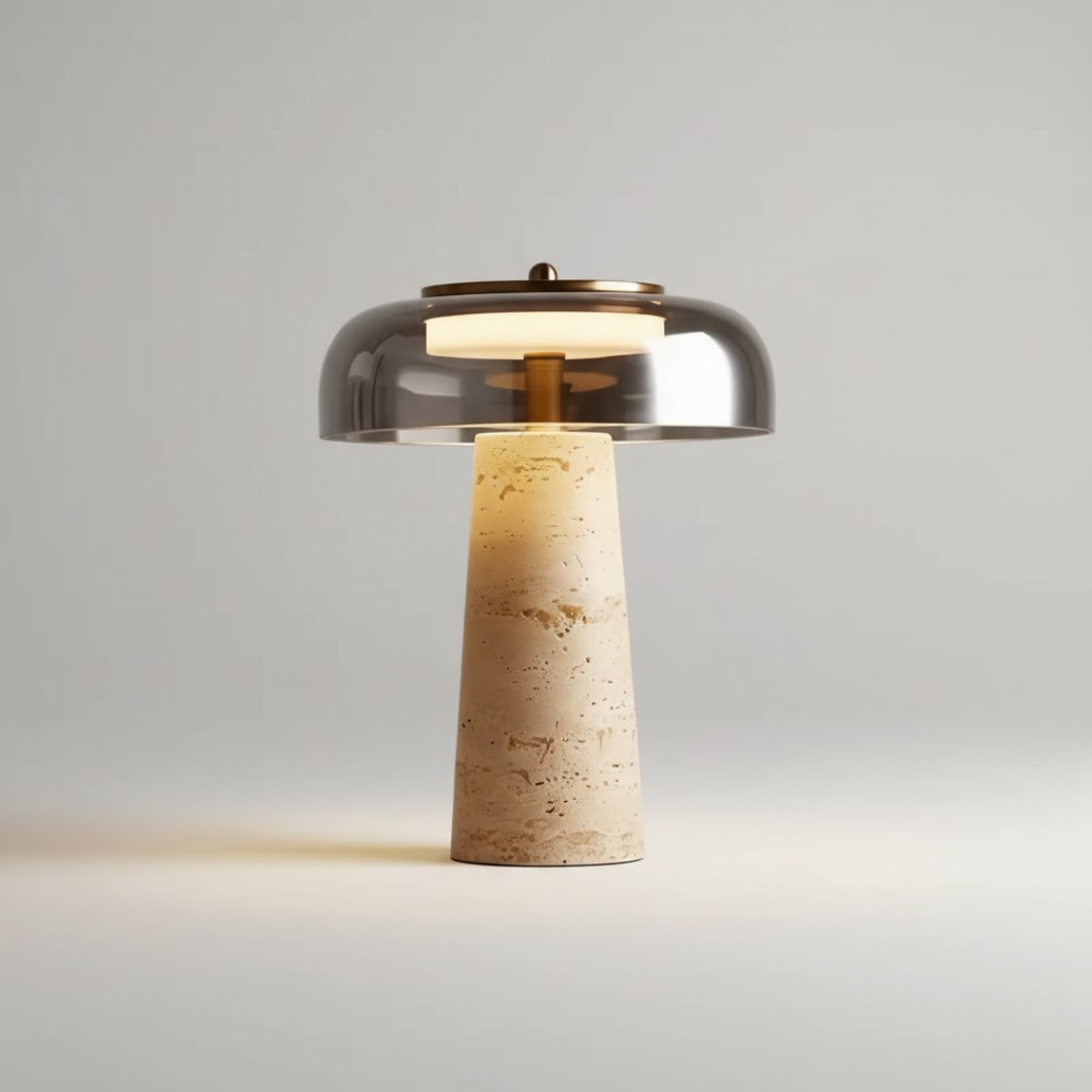 Umbria Travertine and Glass Mushroom Table Lamp