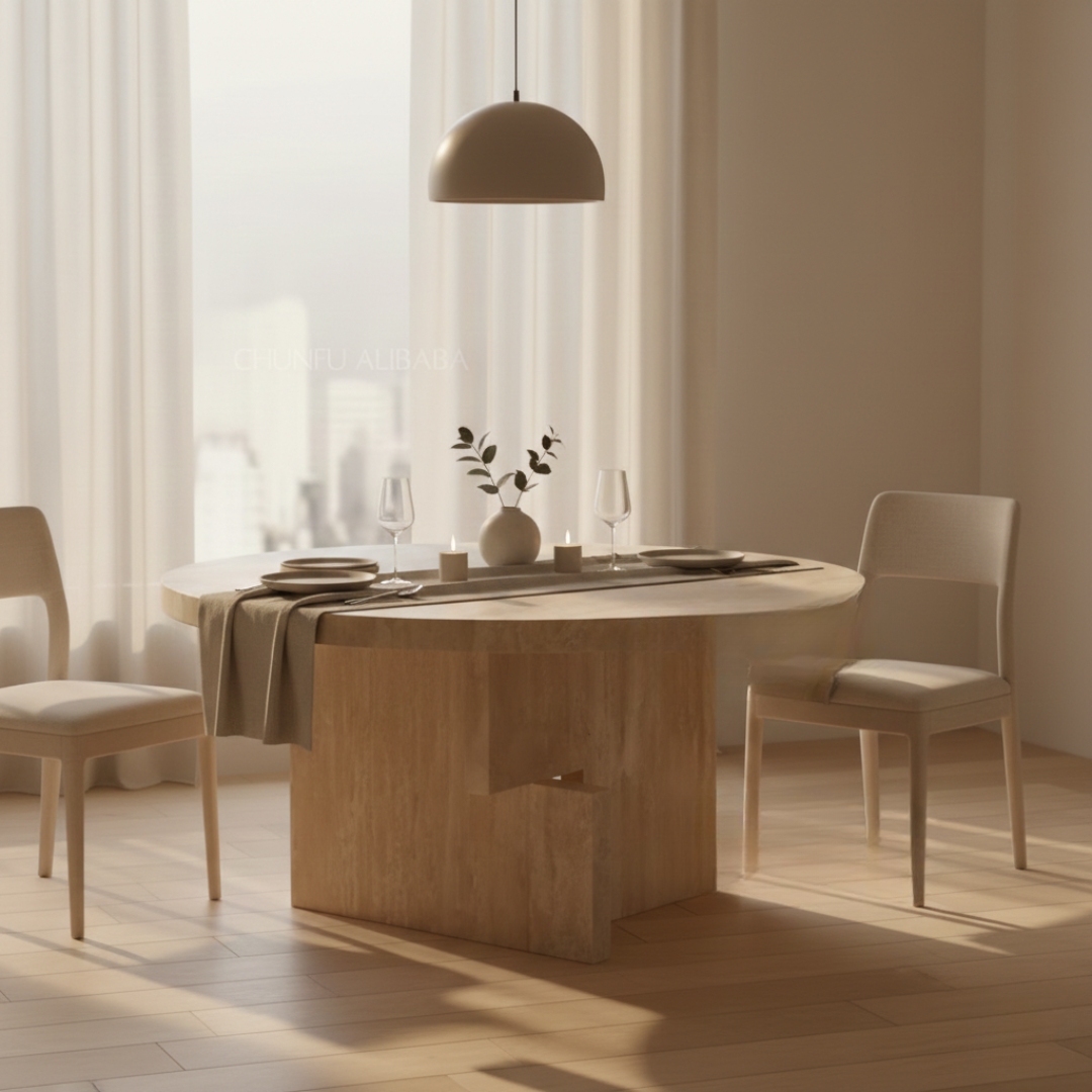 Valencia Modern Travertine Round Dining Table