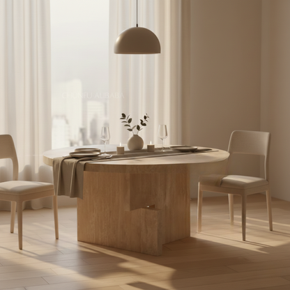 Valencia Modern Travertine Round Dining Table