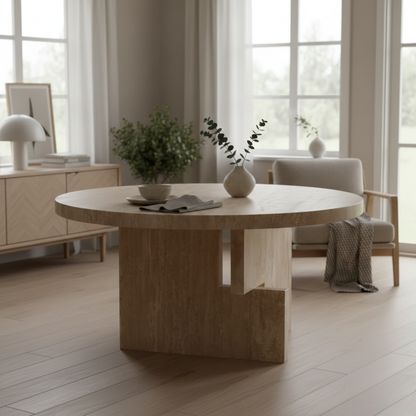 Valencia Modern Travertine Round Dining Table