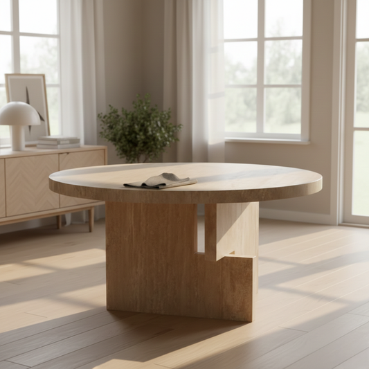 Valencia Modern Travertine Round Dining Table