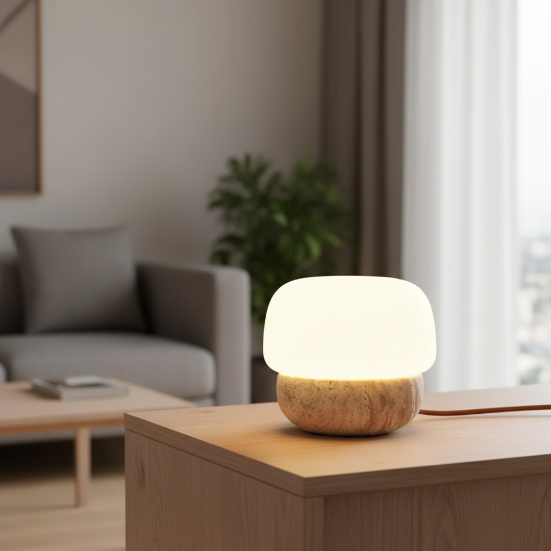 Wabi-Sabi Stone Mushroom Bedside Lamp