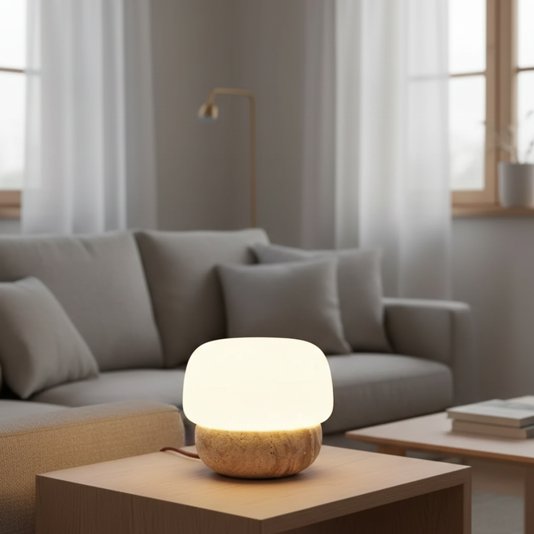 Wabi-Sabi Stone Mushroom Bedside Lamp