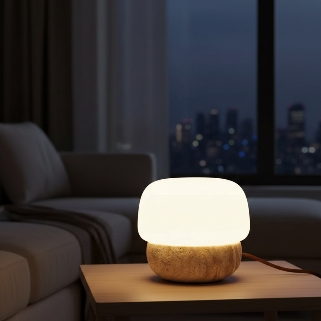 Wabi-Sabi Stone Mushroom Bedside Lamp