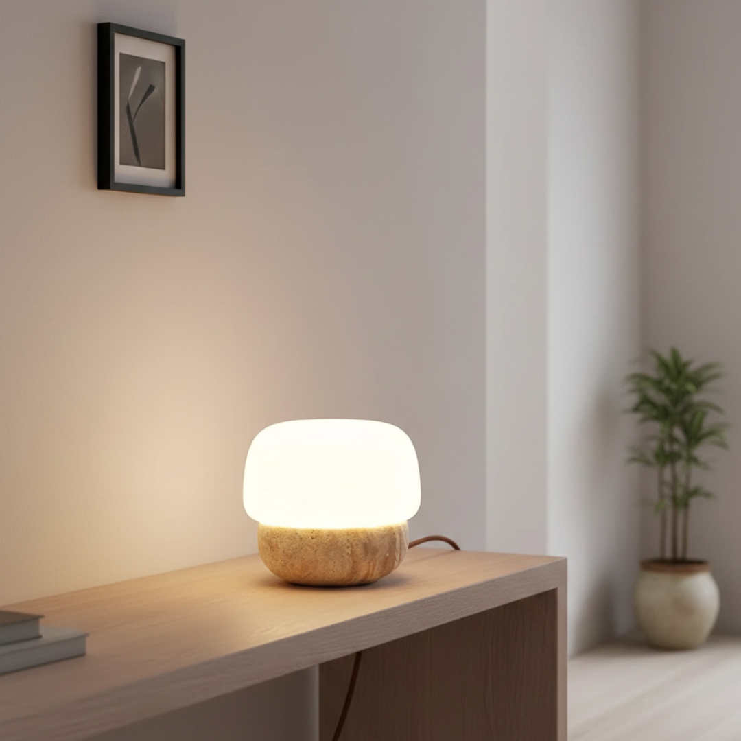 Wabi-Sabi Stone Mushroom Bedside Lamp
