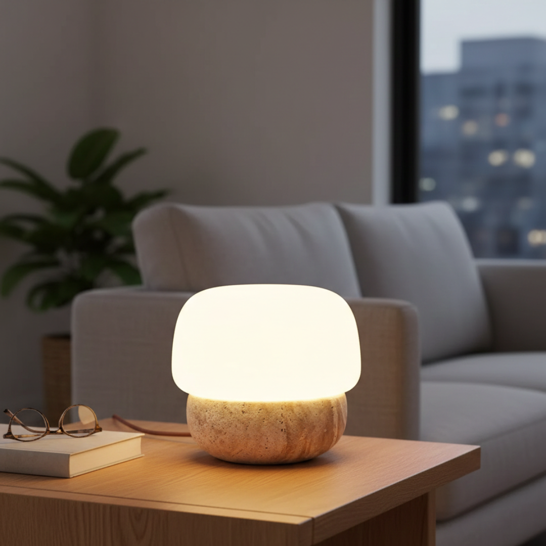 Wabi-Sabi Stone Mushroom Bedside Lamp