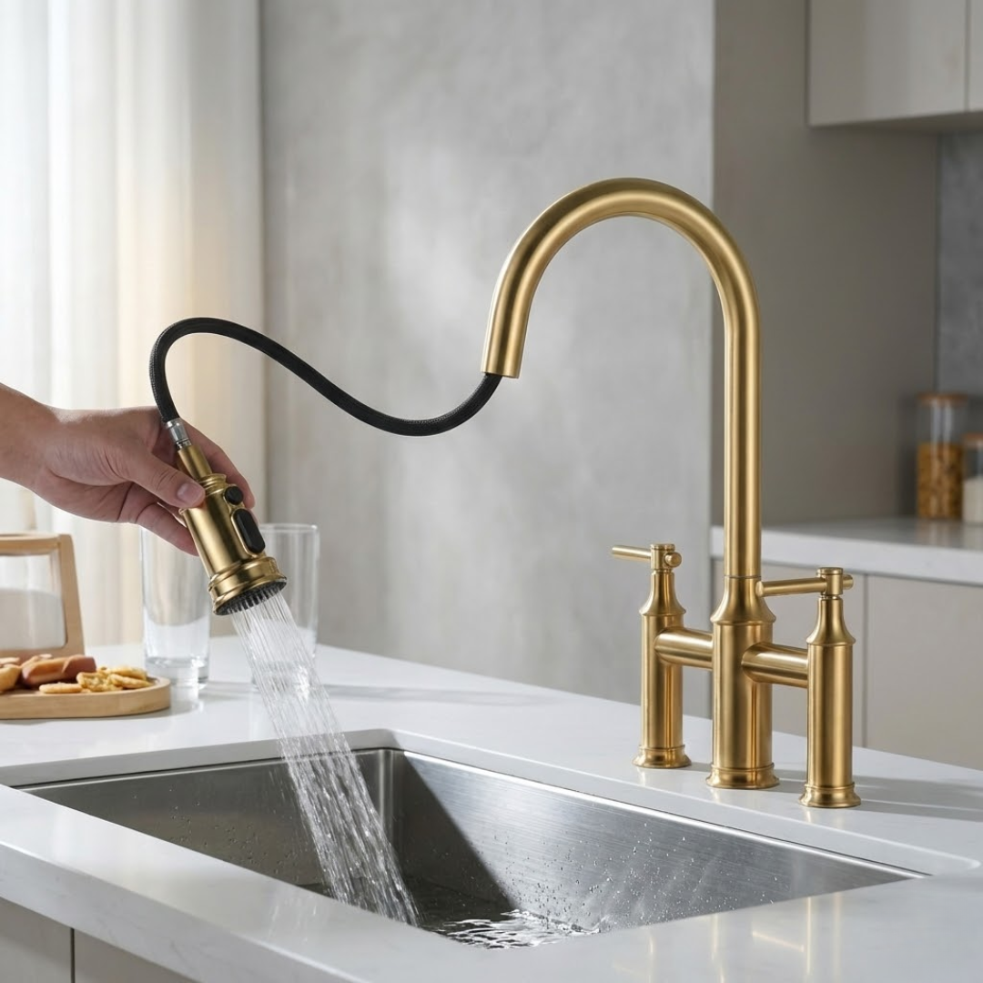 Westminster Brushed Gold Bridge Kitchen Faucet